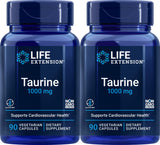 Life Extension Taurina en cápsulas vegetarianas: 1,000 mg por porción, ideal para uso diario.