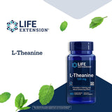 Life Extension L-Theanine caja, imagen frontal, ideal para la rutina diaria.