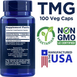 Life Extension TMG 500mg: cápsulas vegetales listas para tomar cada mañana.
