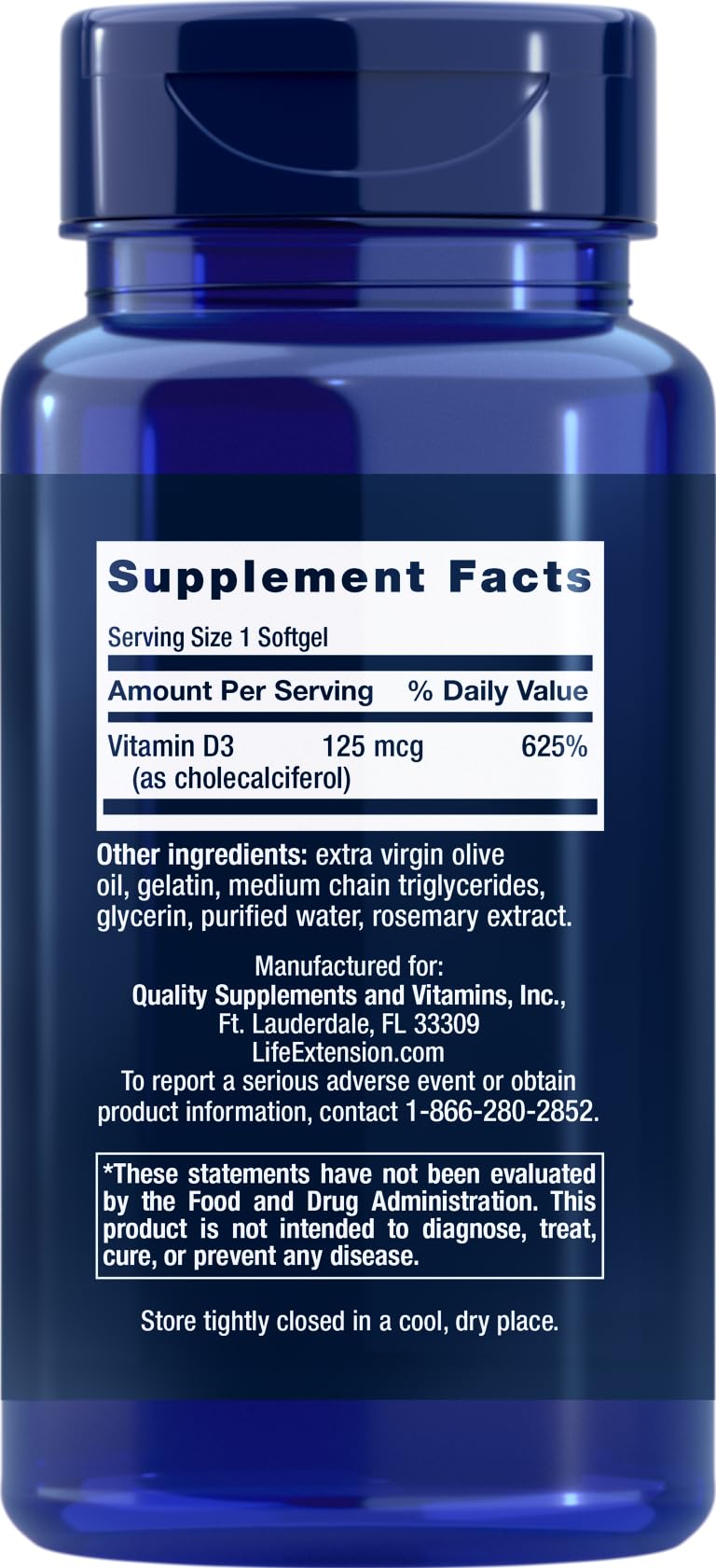 Life Extension Vitamin D3, cápsulas suaves, uso diario para apoyar la inmunidad.