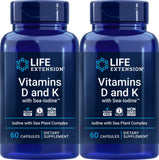 Life Extension Vitaminas D y K con yodo marino, botella para uso diario y salud ósea.