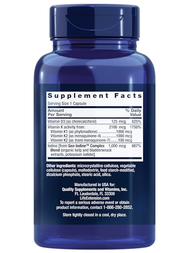 Life Extension D y K con SeaIodine, cápsulas para consumo diario
