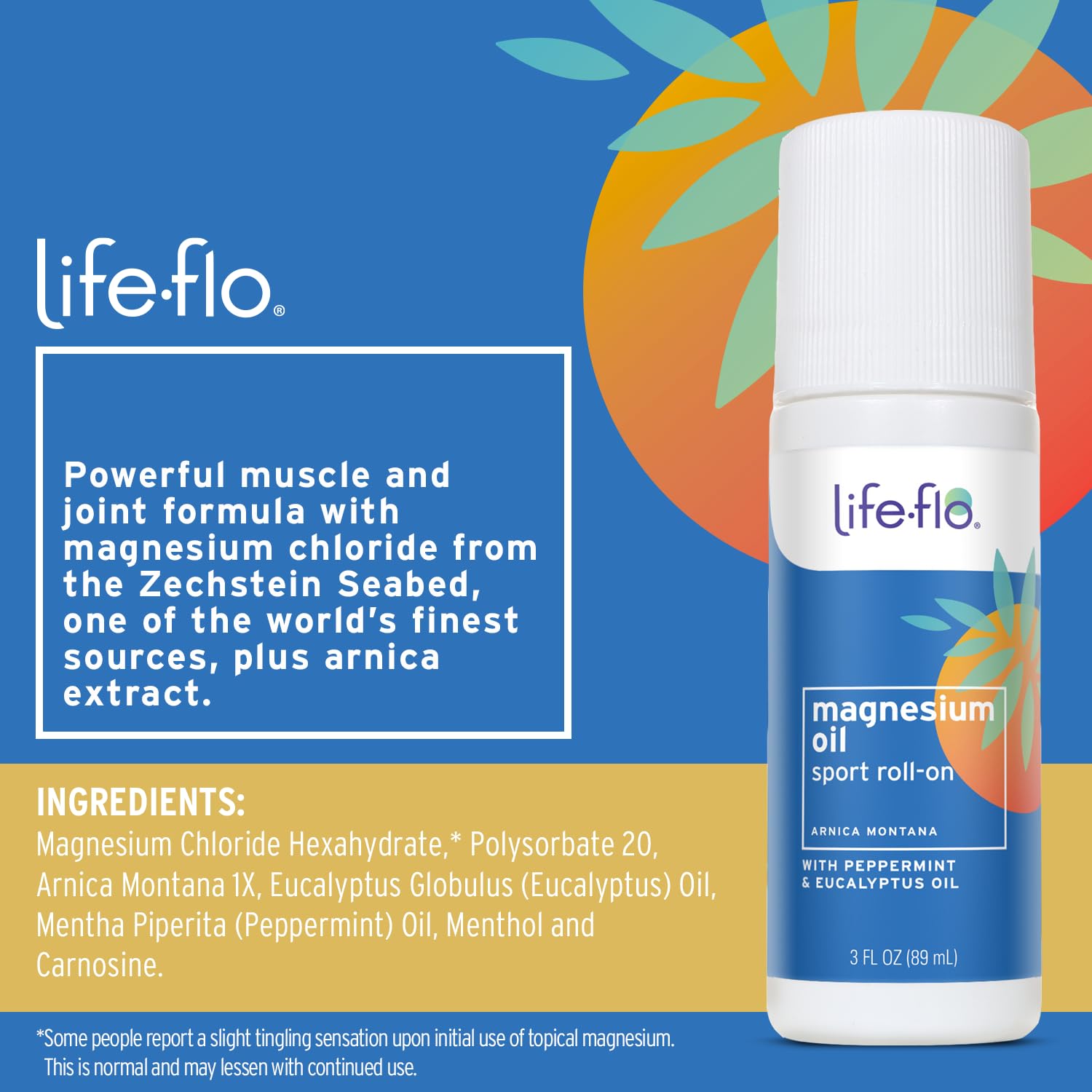 Life-FLO Arnica con magnesio Roll-On aplicado en hombro para relajación muscular