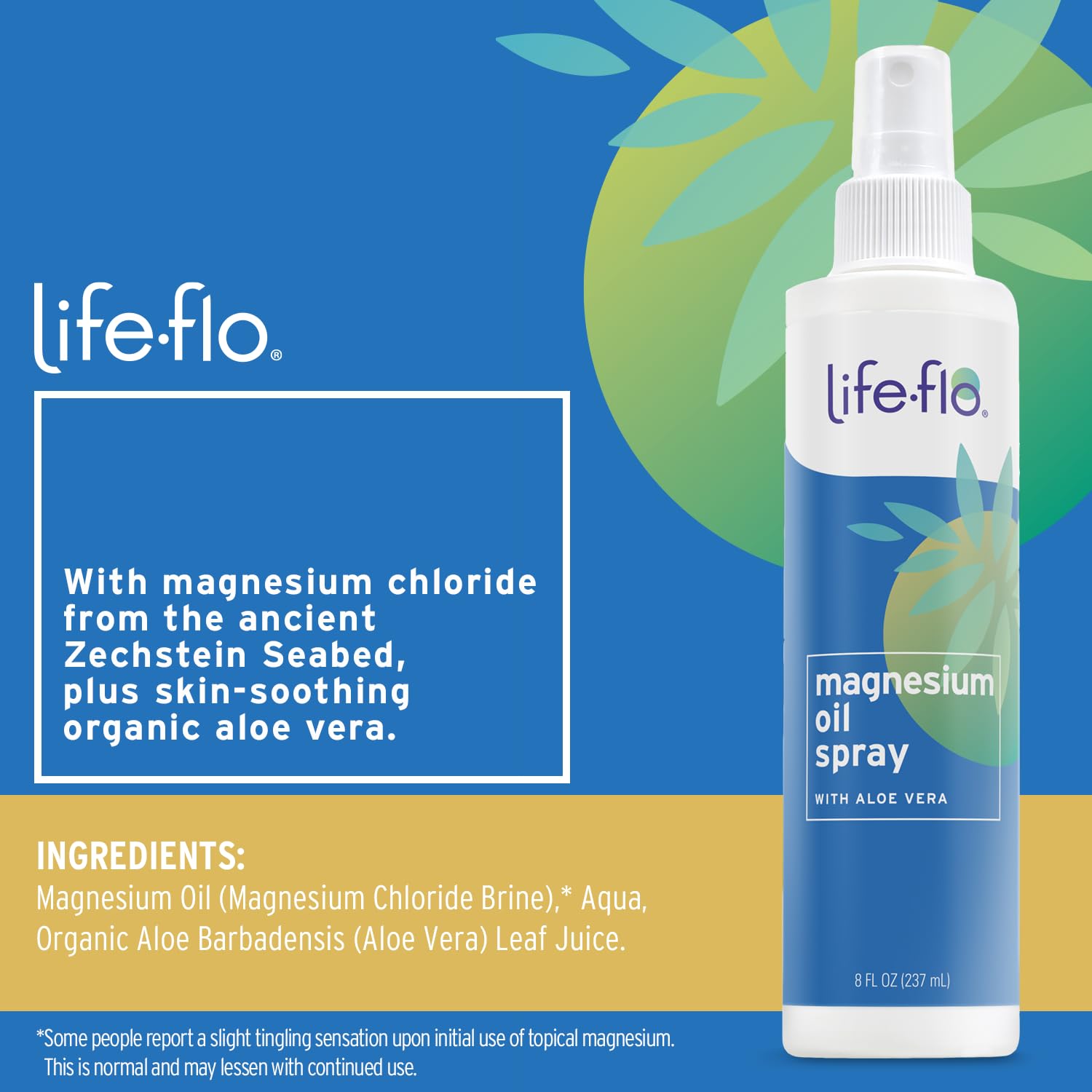 Life-FLO relaja músculos con magnesio, ideal tras el ejercicio.