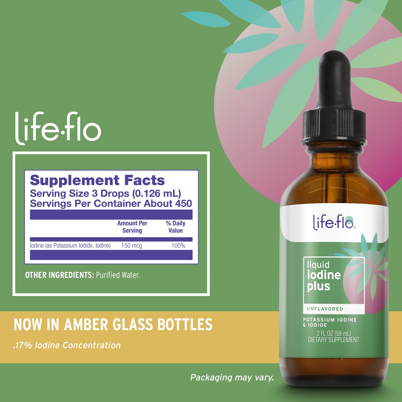 LIFE-FLO Yodo líquido 150 mcg: cuentagotas para una dosificación precisa.
