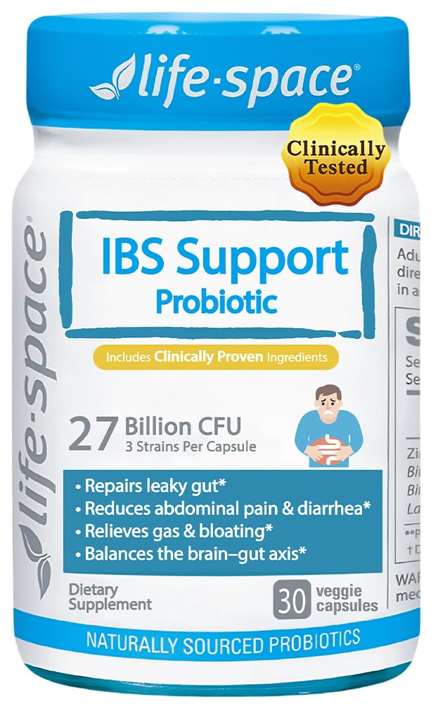 Life-Space IBS Probiotico: botella de 30 cápsulas para uso diario.