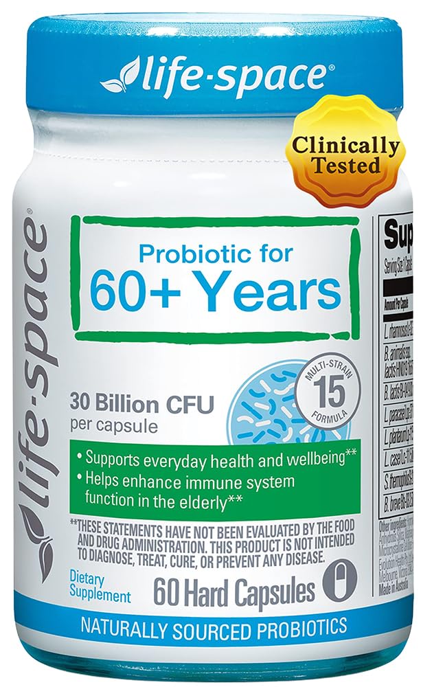 Life-Space Probiotic 60+ en botella, apoyo digestivo suave.