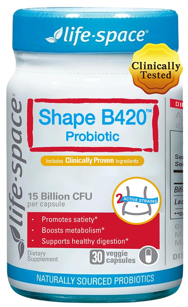 Life-Space Shape B420 Probiotics, botella de cápsulas, posible apoyo al equilibrio digestivo diario