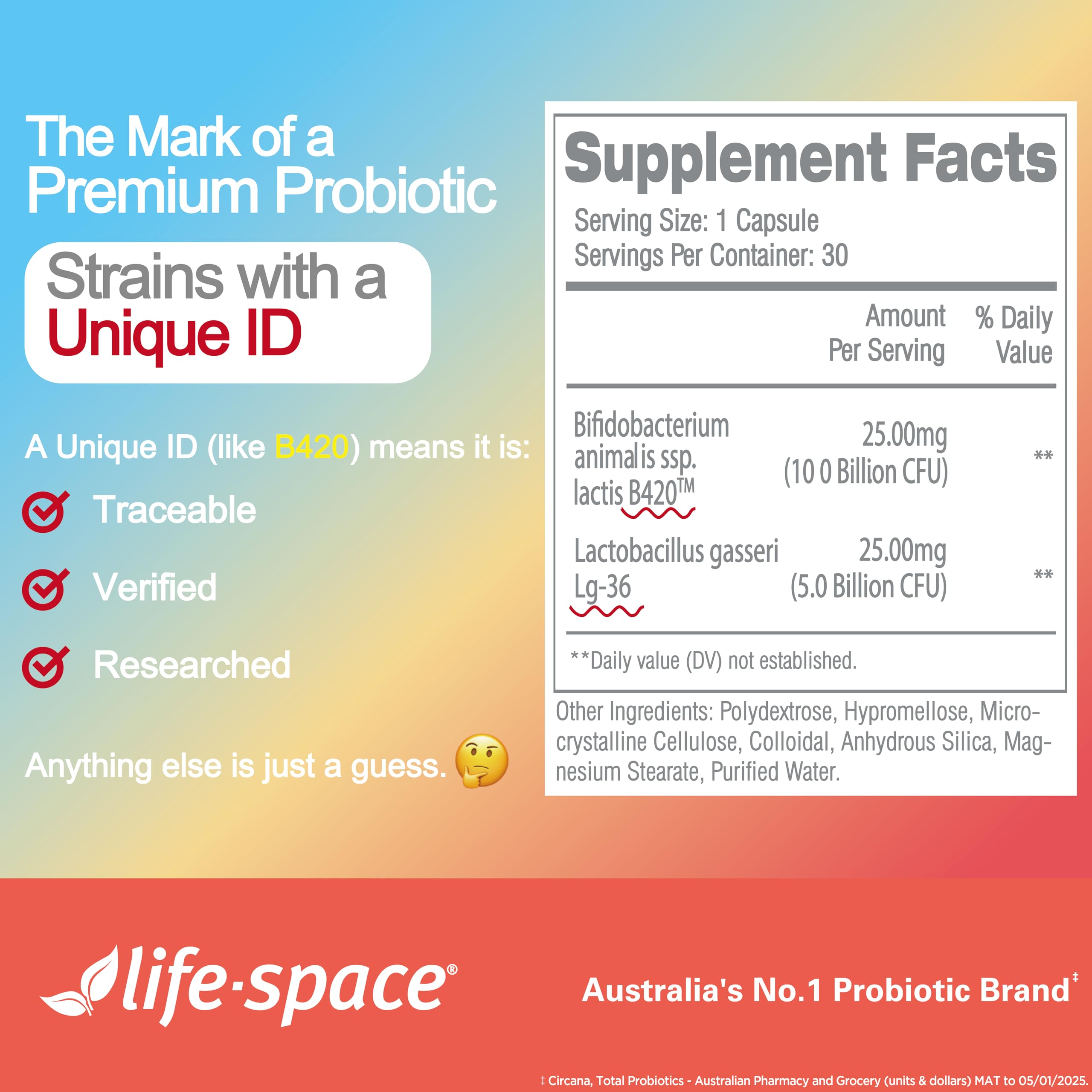 Life-Space Shape B420 Probiotics, dosis diaria recomendada en el envase