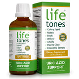 Life Tones Uric Acid Support muestra la botella para uso diario y bienestar articular.