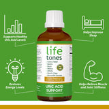 Life Tones Uric Acid Support cuentagotas en primer plano facilita dosificación precisa.