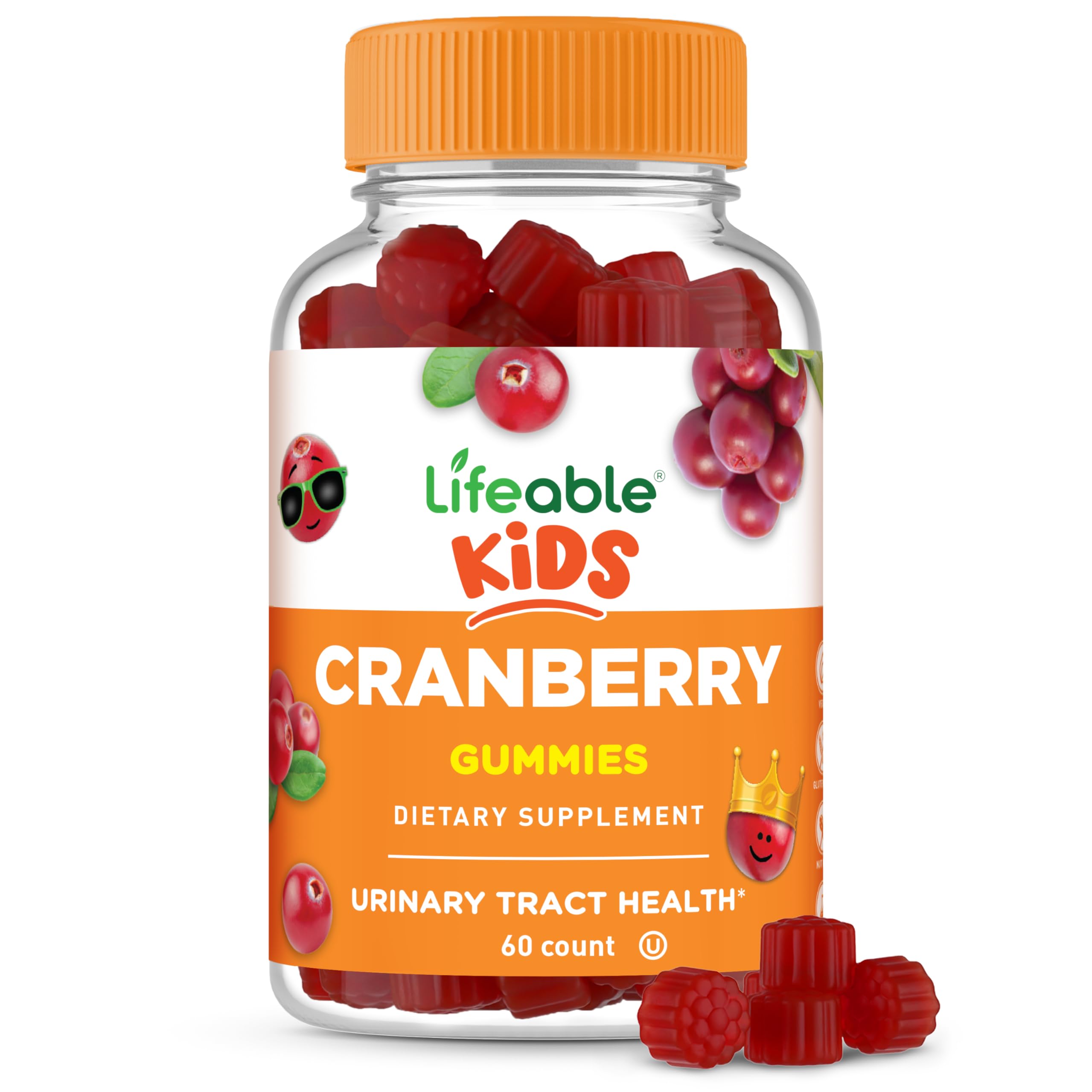 Lifeable gomitas de arándano para niños junto a la botella, sabor frutal.