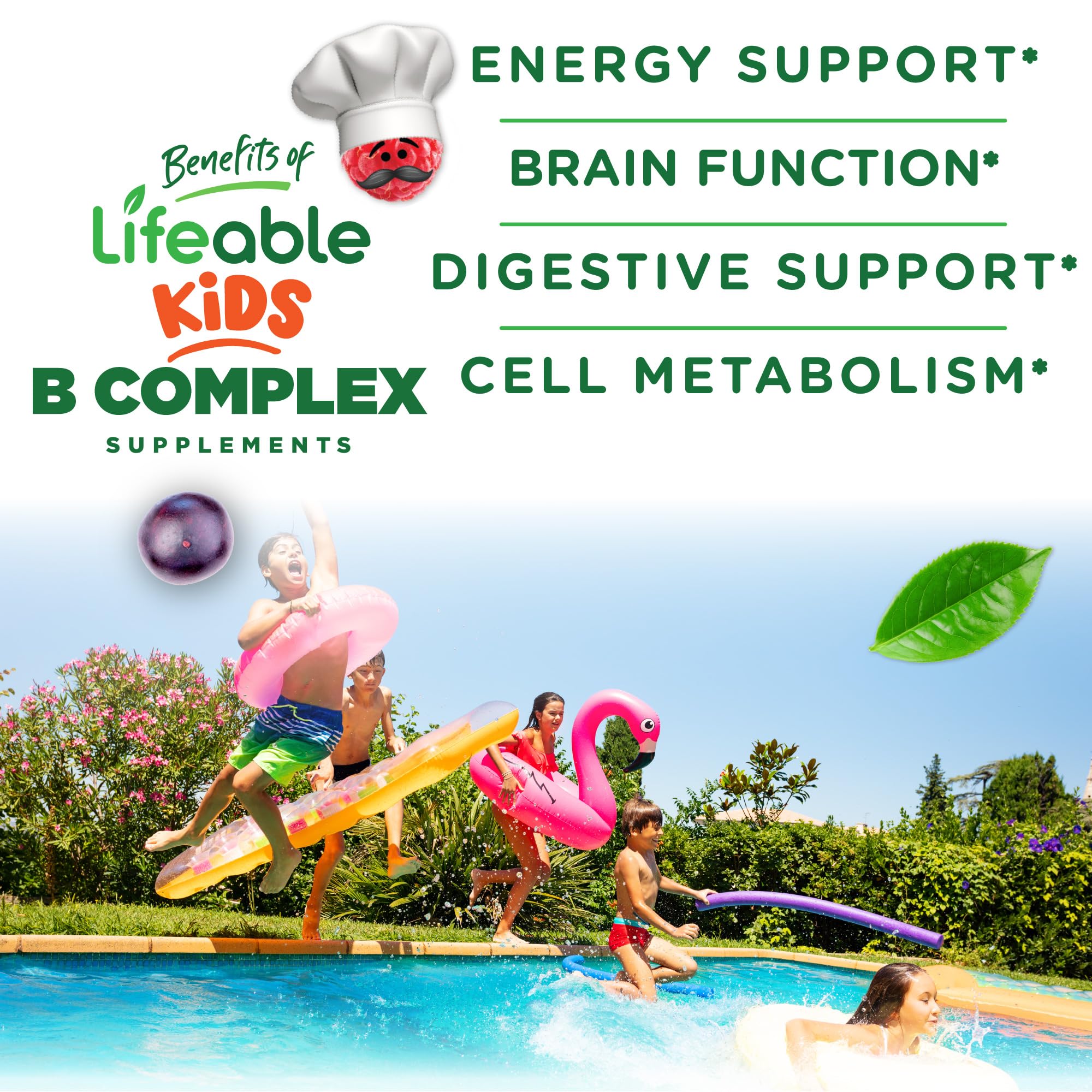 Lifeable B Complex para Niños, vegano, con Vitamina C para la rutina diaria.