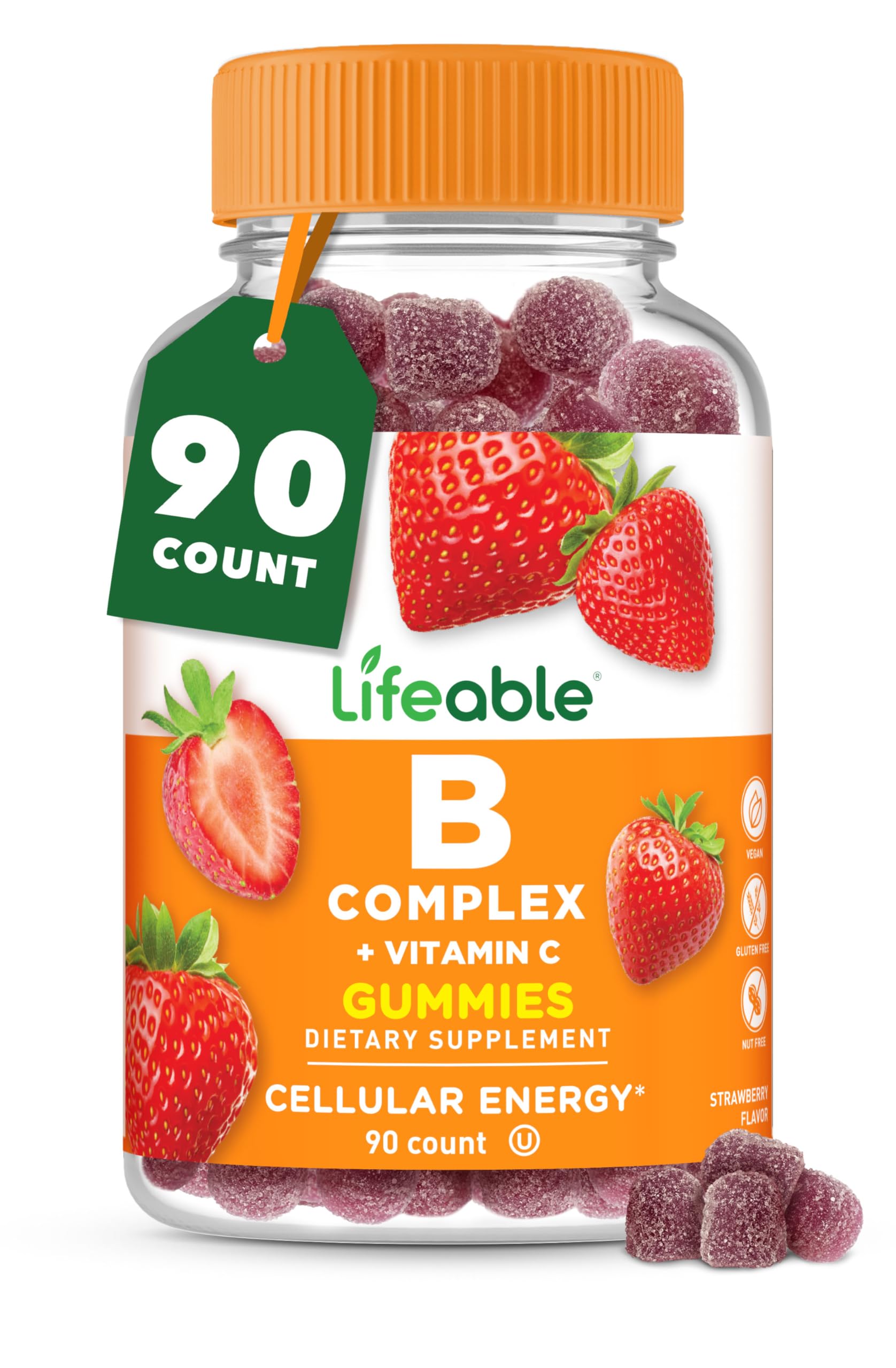 Lifeable B Complex Gummies sabor fresa: energía diaria.