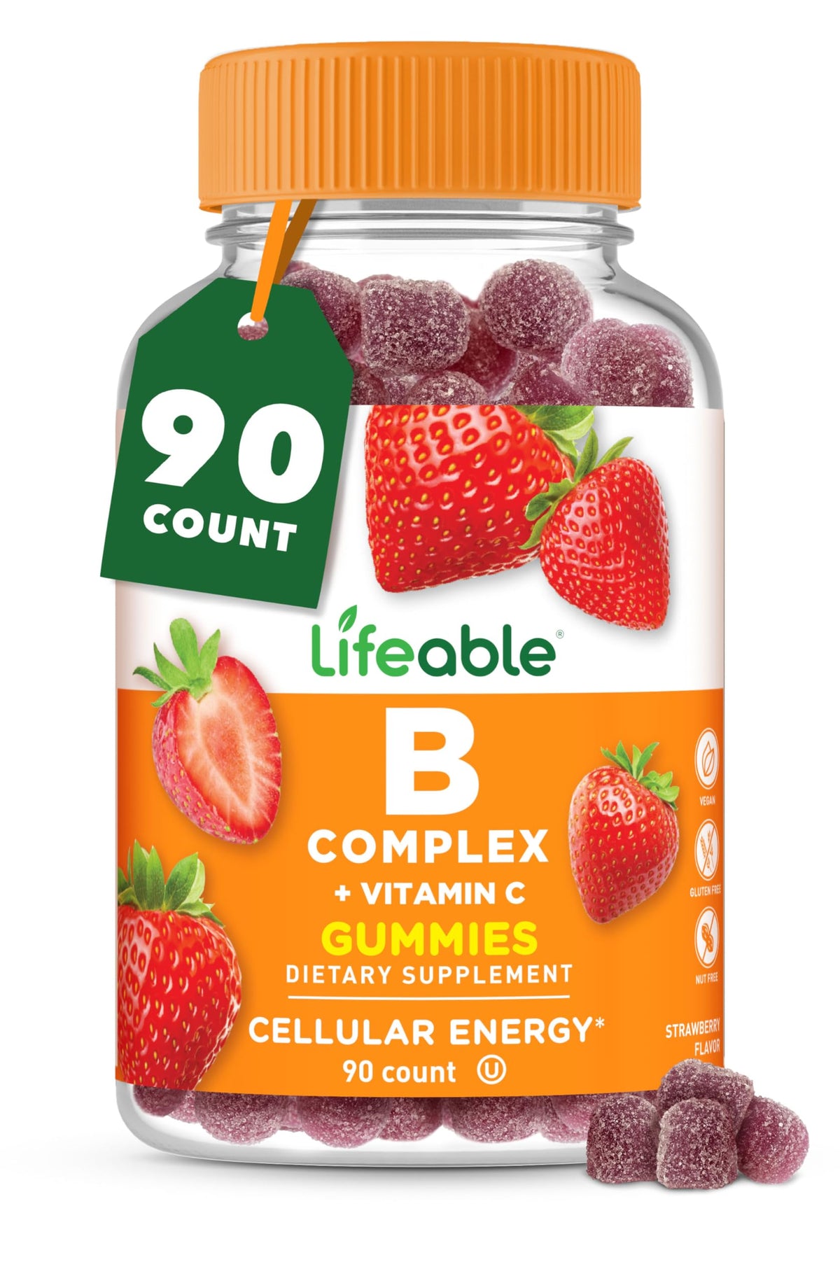 Lifeable B Complex Gummies sabor fresa: energía diaria.