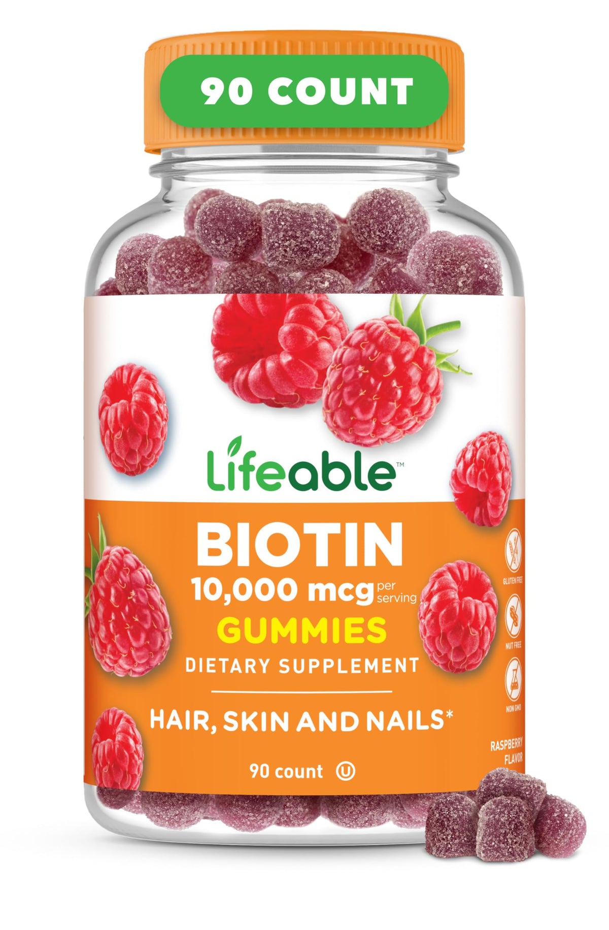 Lifeable Gomitas de Biotina para pelo, sabor frambuesa, cuidado diario