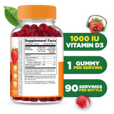 Lifeable D3 1000 UI gomitas sabor fresa, dosis diaria para niños