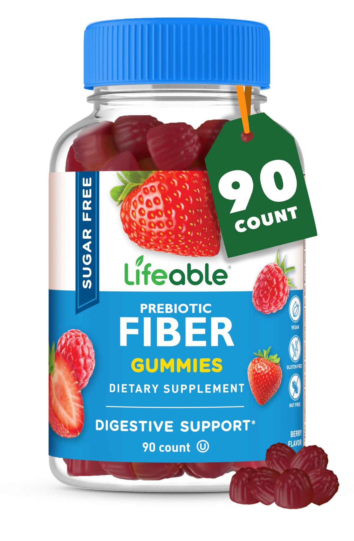 Lifeable gomitas fibra sin azúcar con sabor a baya para apoyo digestivo