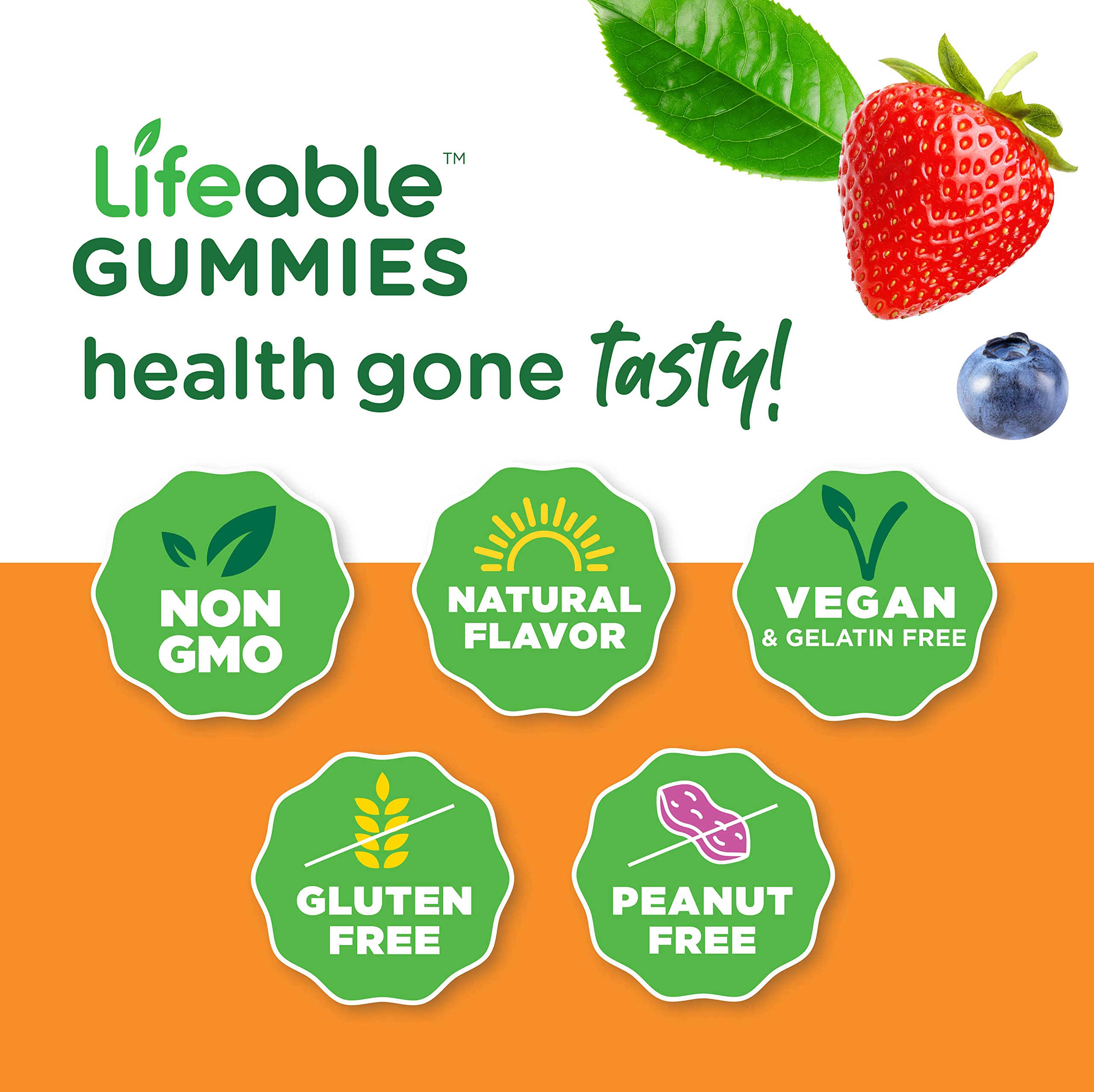 Lifeable Glucose Gummies para adultos y niños, formato práctico para consumo diario.