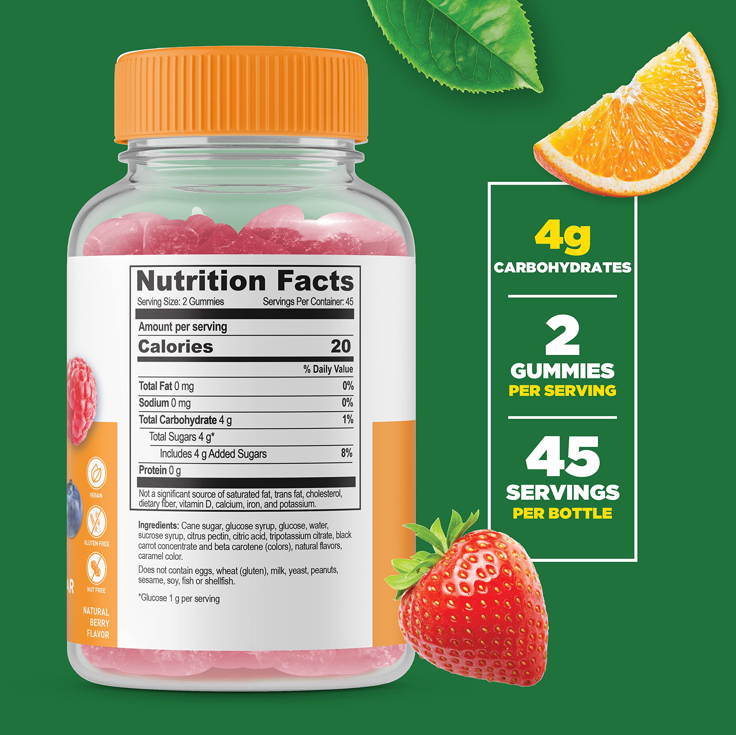 Gomitas Lifeable Glucose con textura suave, opción vegetariana para meriendas saludables.