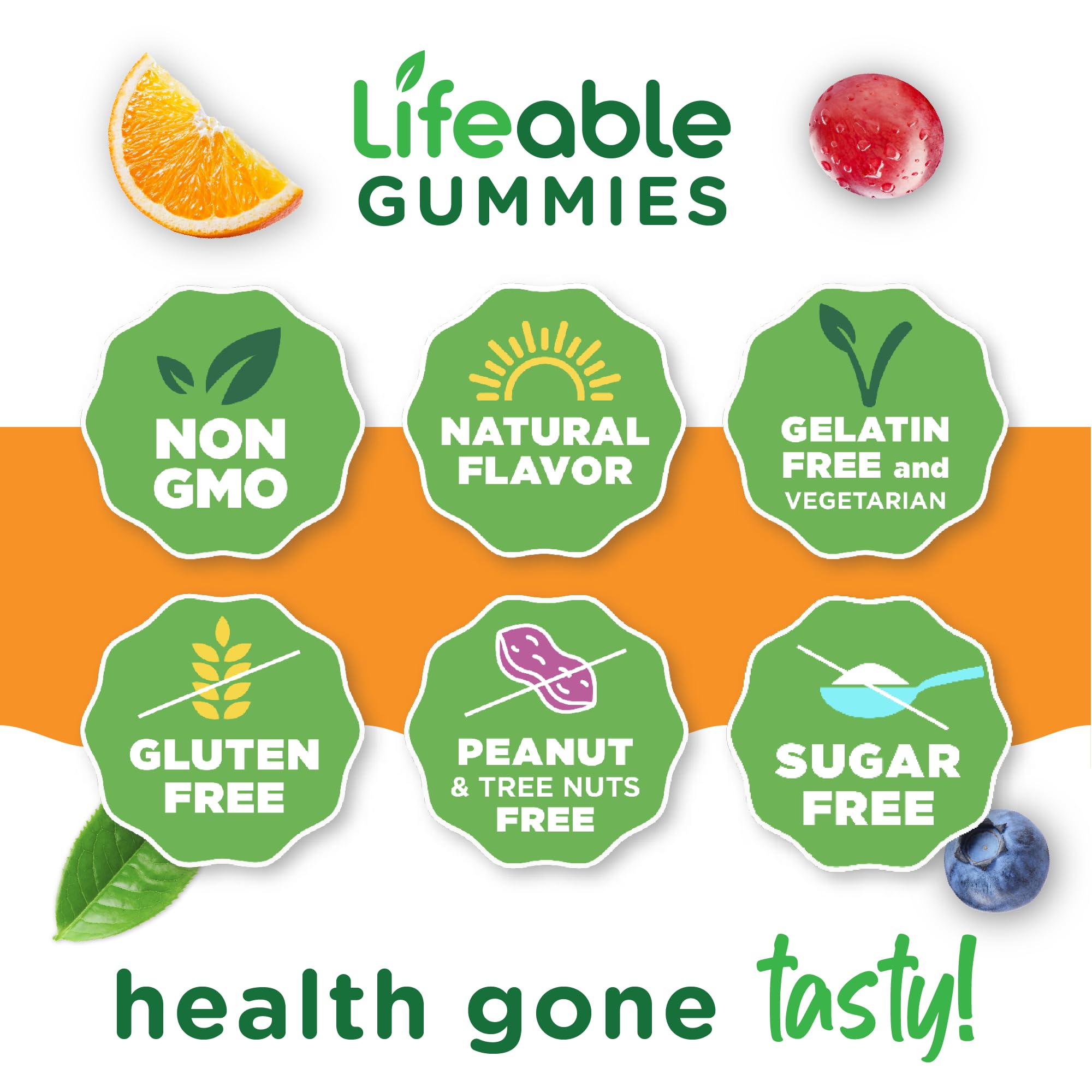 Lifeable gomitas sin azúcar con sabor a frambuesa y piel saludable