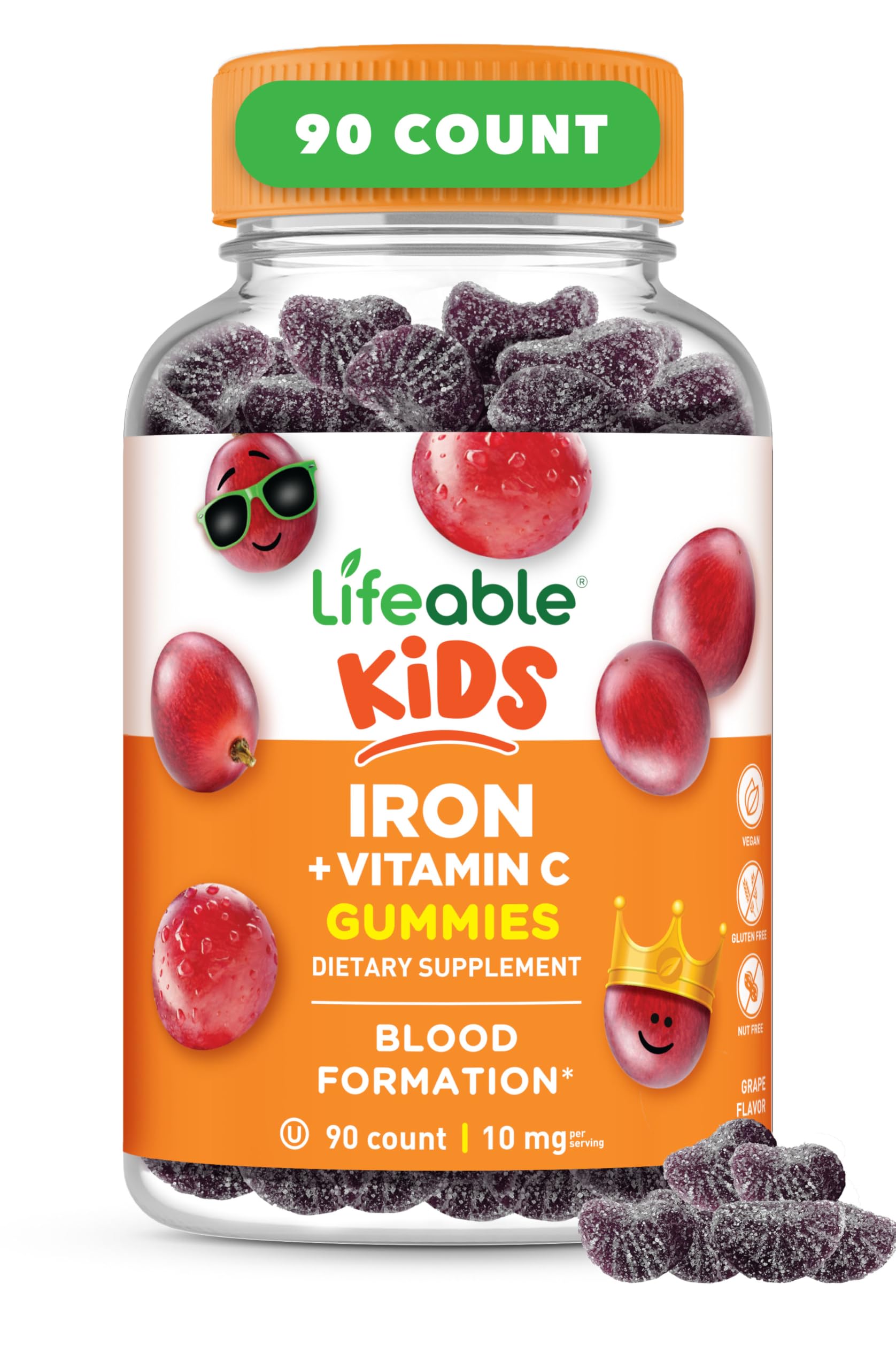 Lifeable hierro para niños gomitas sabor uva en frasco para energía diaria