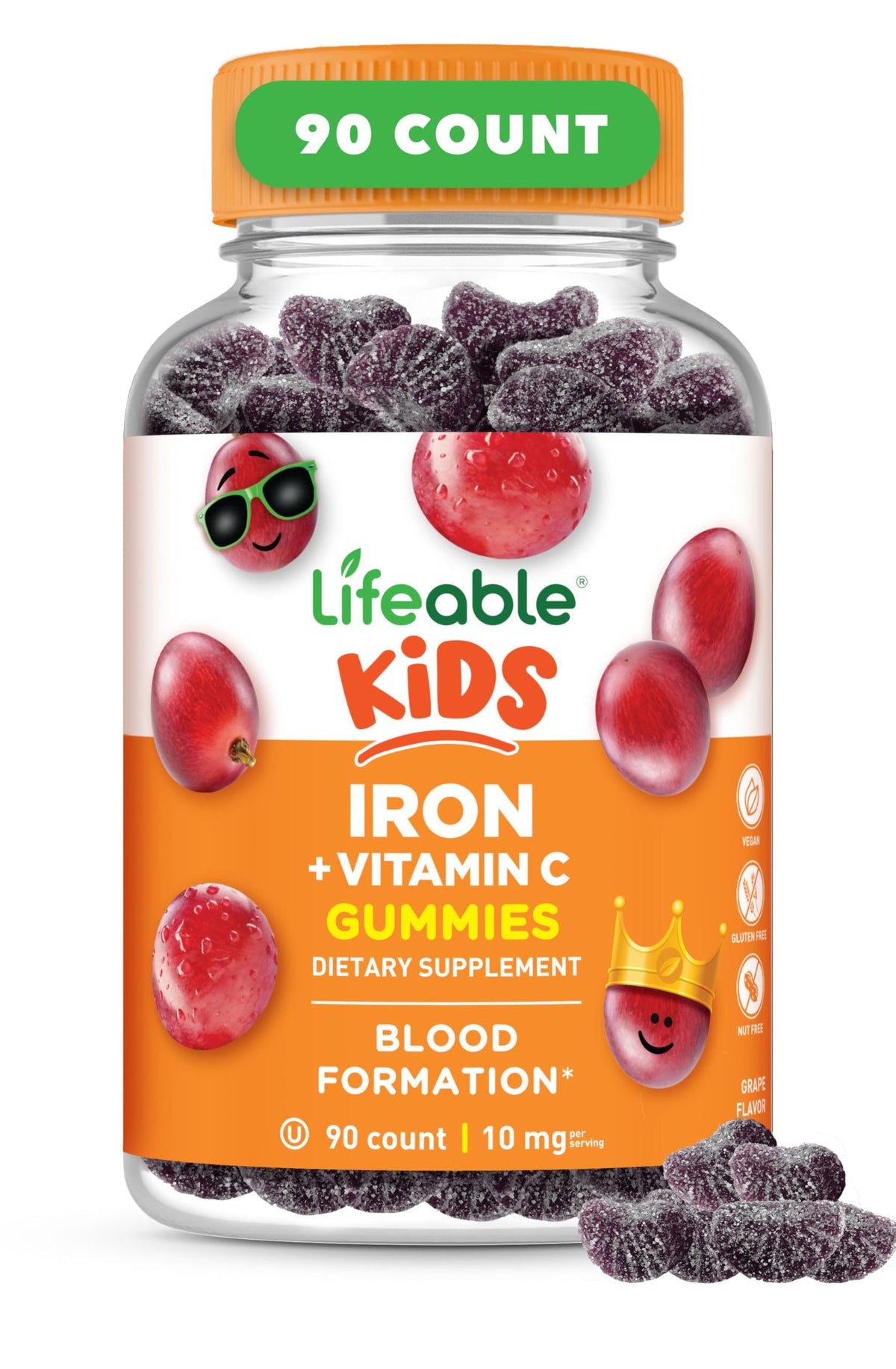 Lifeable hierro para niños gomitas sabor uva en frasco para energía diaria