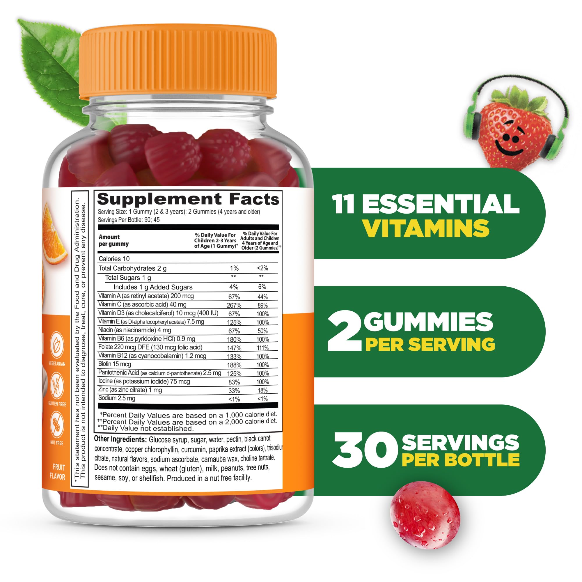 Lifeable gomitas multivitamínicas, 90 gomitas a un lado, comodidad para 45 porciones