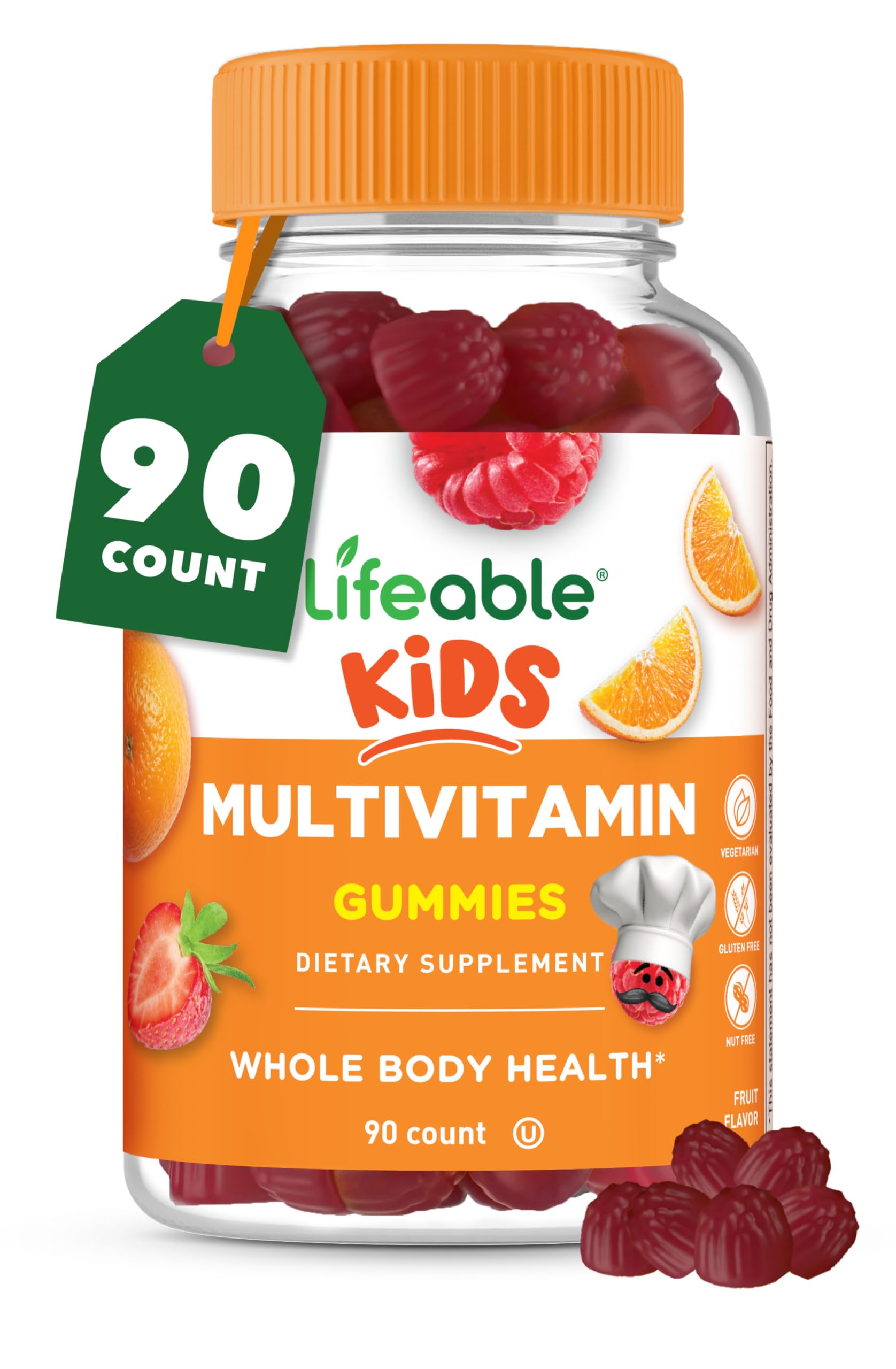 Lifeable Kids gomitas multivitamínicas, frente al bote, apoyo diario para la salud general de niños