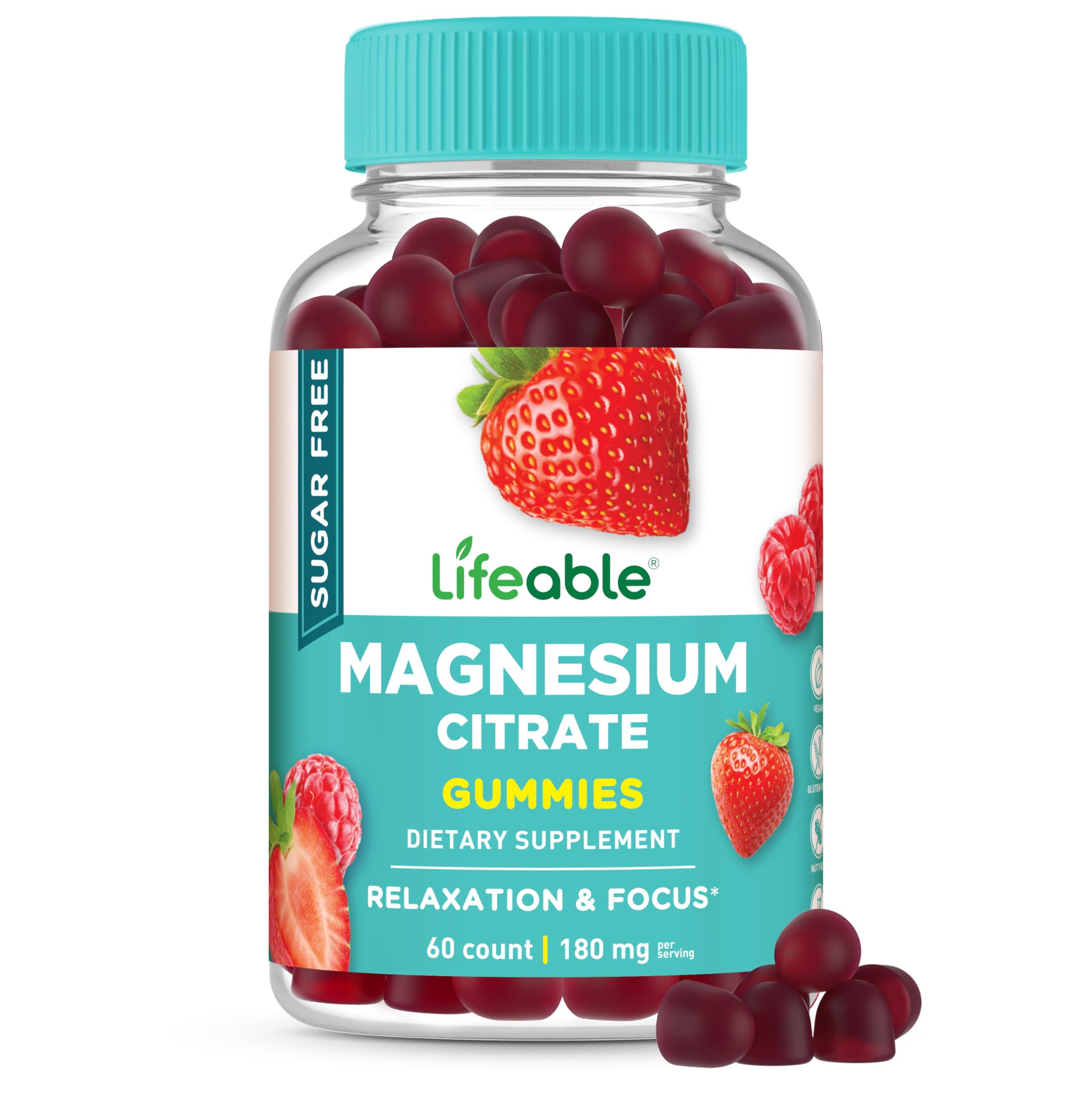 Gometas Lifeable Magnesium Citrato en botella, apoyo diario para músculos y sueño.