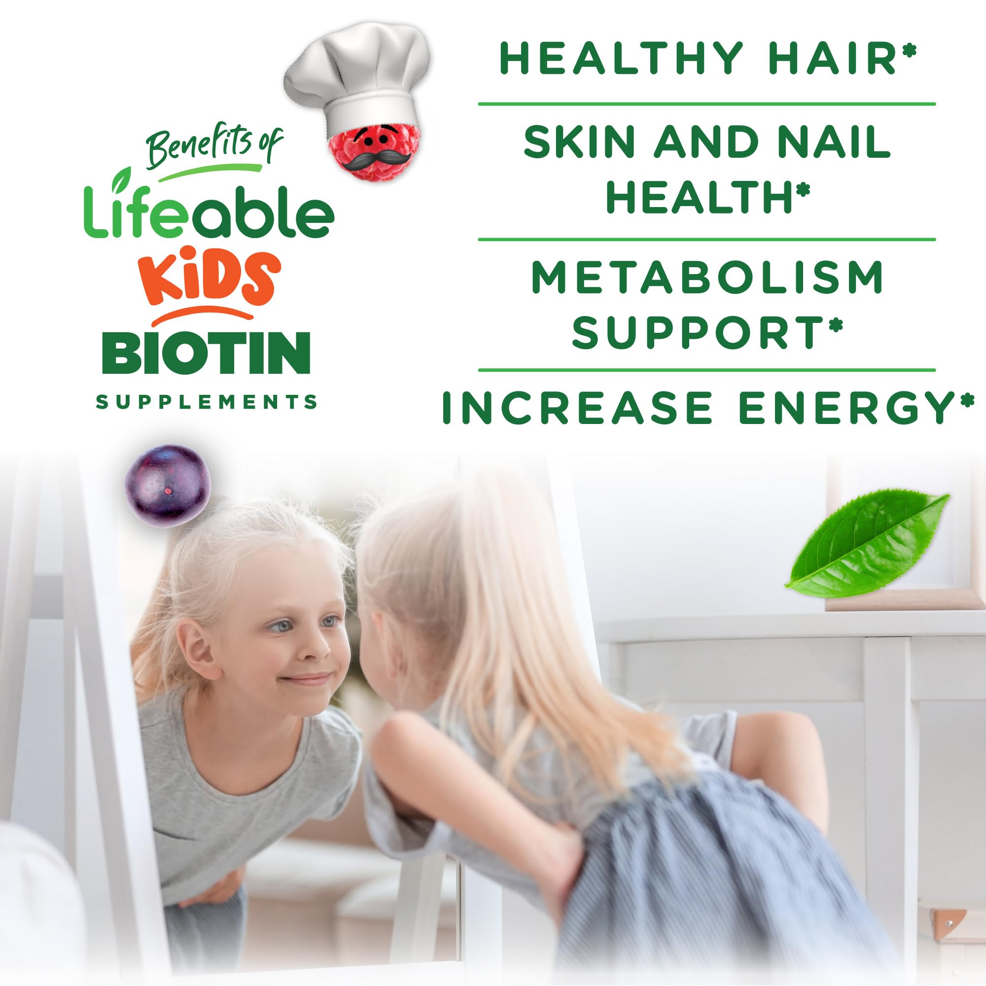 Biotina Lifeable 5000 mcg por porción, cabello y uñas.