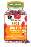 Lifeable gominotas de biotina para niños, sabor frambuesa, cabello saludable.
