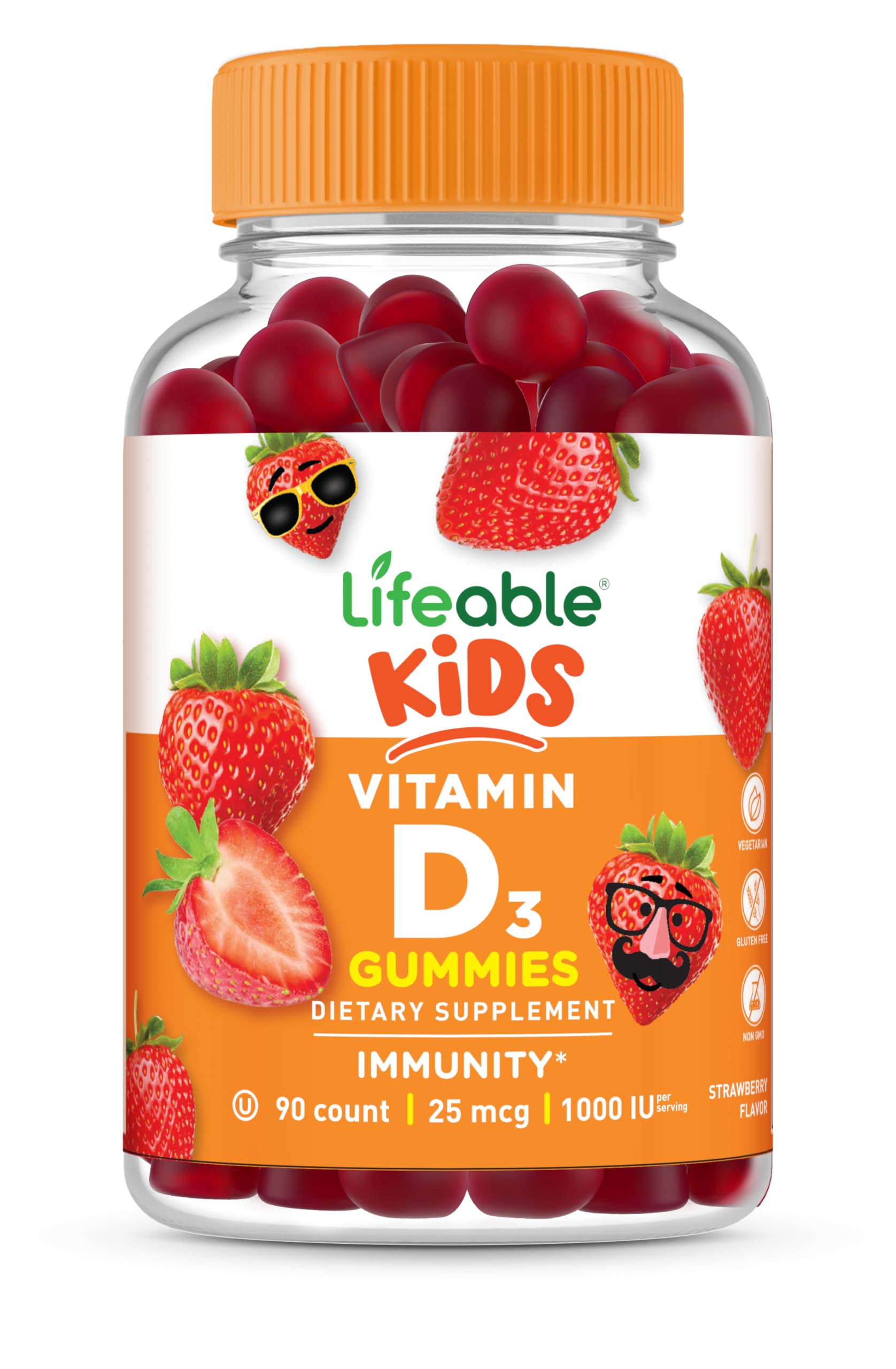 Gomitas Lifeable para niños sabor fresa, apoyo a huesos fuertes y defensa inmunitaria