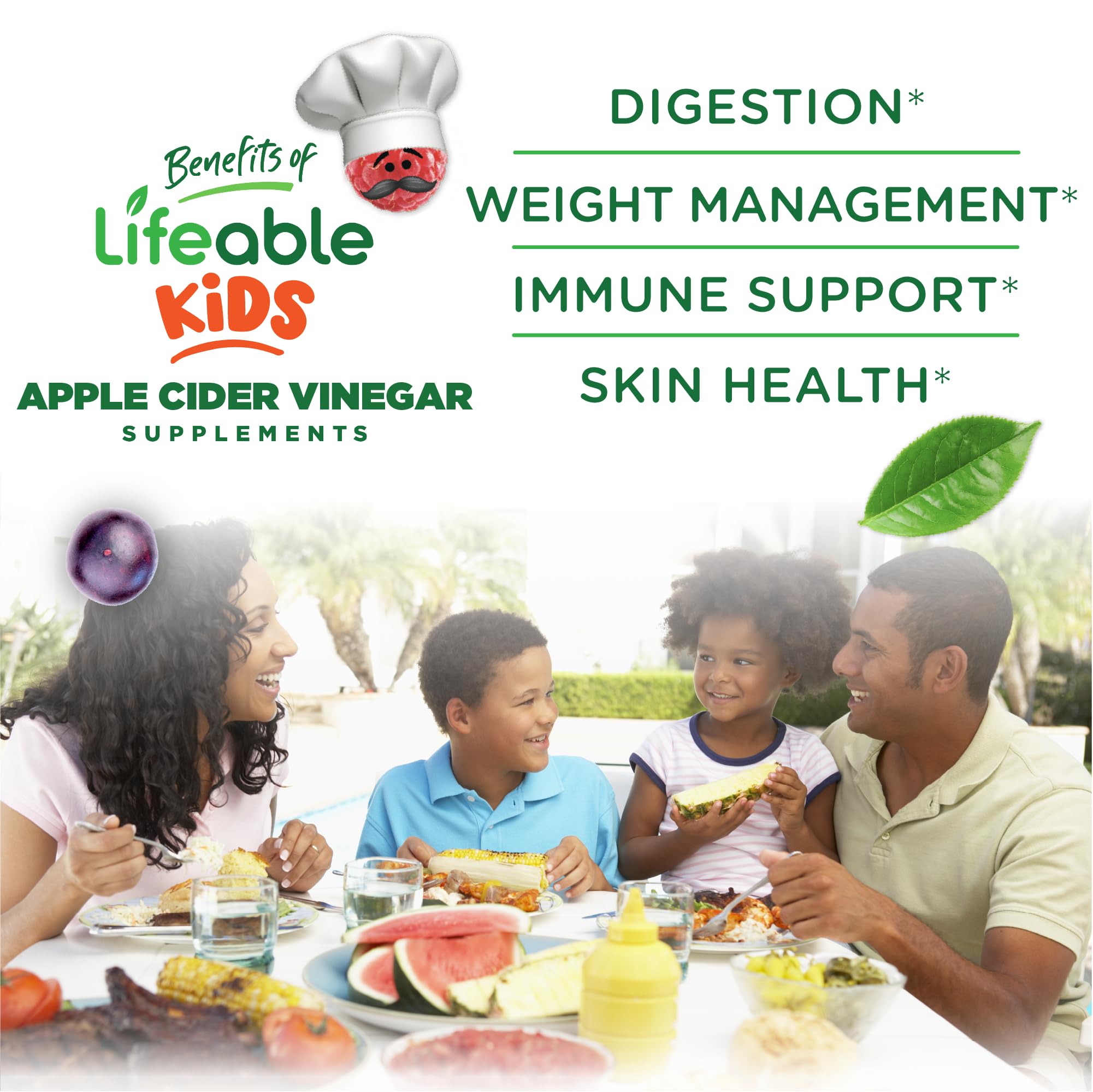 Lifeable vinagre de sidra para niños, ingredientes naturales que apoyan digestión suave.