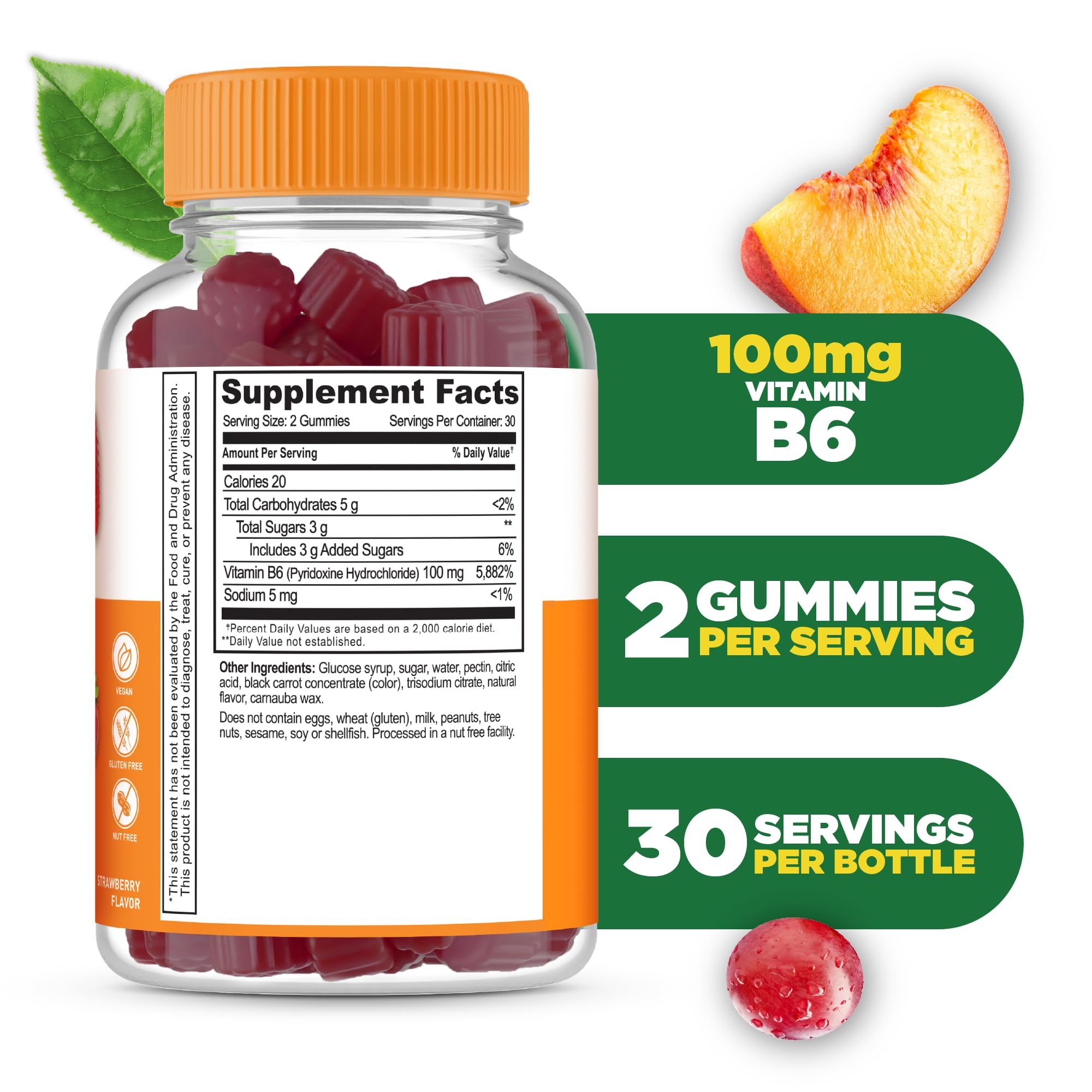 Lifeable gomitas de vitamina B6: sabor fresa, fácil de masticar para uso diario.