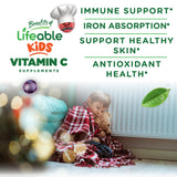 Lifeable vitamina C niños dos gomitas por porción, dosis clara para el día.