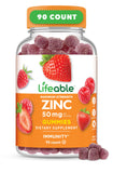 Lifeable Zinc Gummies en bote de 90 gomitas, sabor frambuesa, para apoyo al sistema inmune