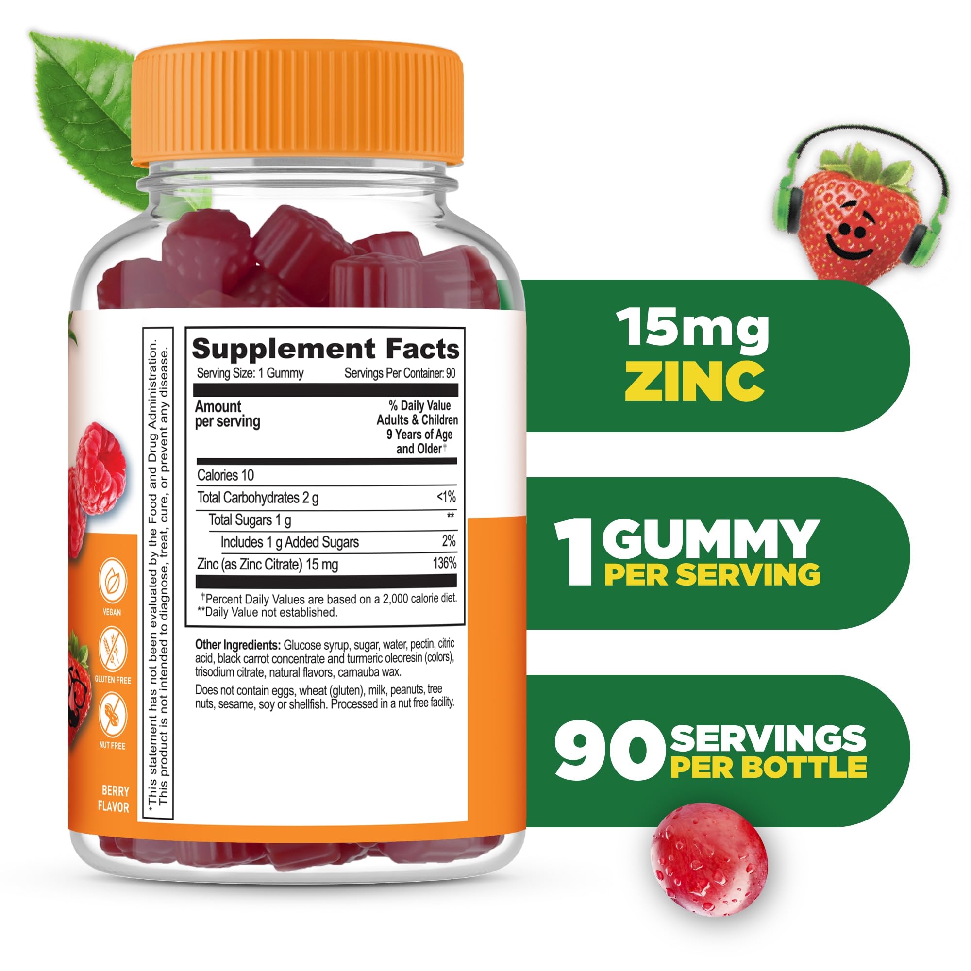 Lifeable Zinc Gummies gominola-frambuesa de primer plano, sabor agradable