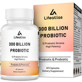 Lifeatlas 300 mil millones CFU: botella de probióticos para uso diario.