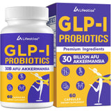 Lifeatlas GLP-l Probiotic, botella, posible apoyo diario de Akkermansia para bienestar general.