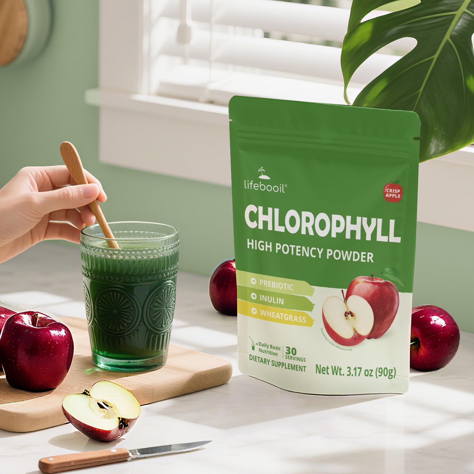 Lifebooil Clorofila en Polvo, presentación en caja para compra cómoda.