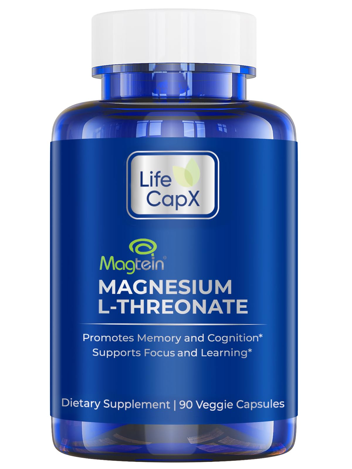 LIFE CAPX Magtein cápsulas en frasco, apoyo diario para memoria y concentración.