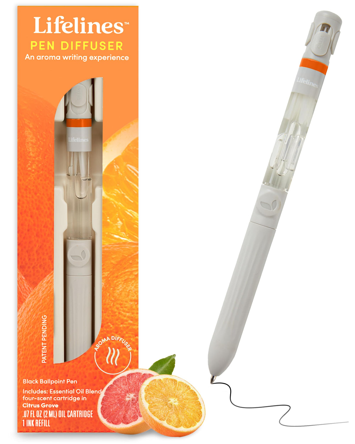 Lifelines difusor de bolígrafo Citrus Grove difunde aroma al escribir para concentración.