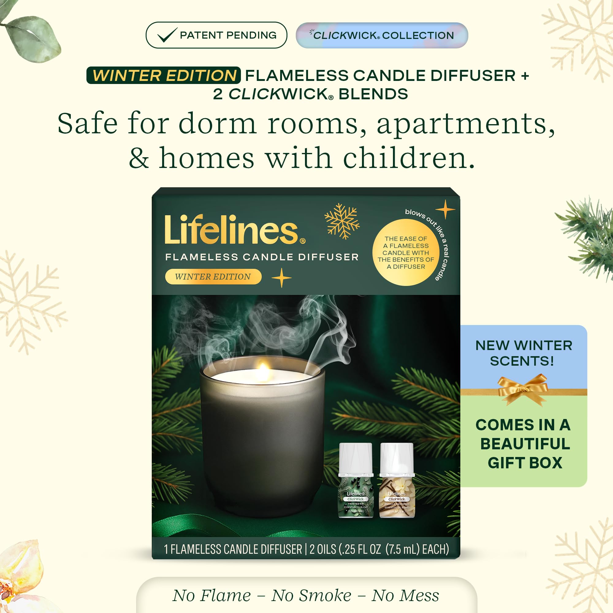 Lifelines difusor vela con ClickWick navideño ofrece aroma festivo duradero.