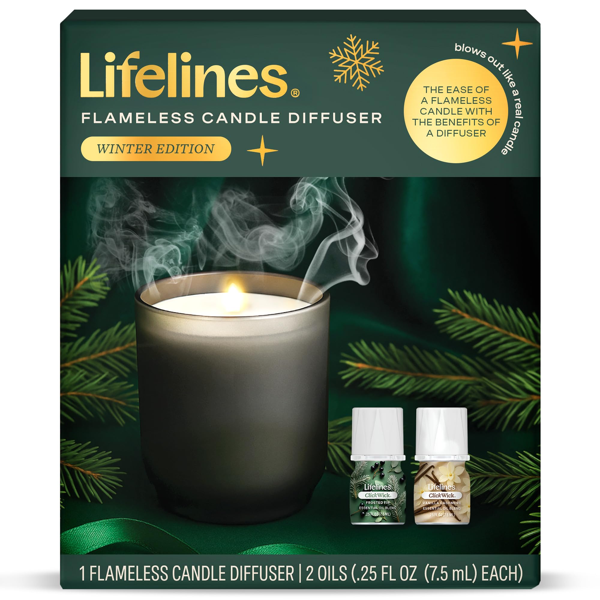 Lifelines difusor vela sin agua encendido crea ambiente cálido sin llama.