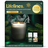 Lifelines difusor vela sin agua encendido crea ambiente cálido sin llama.
