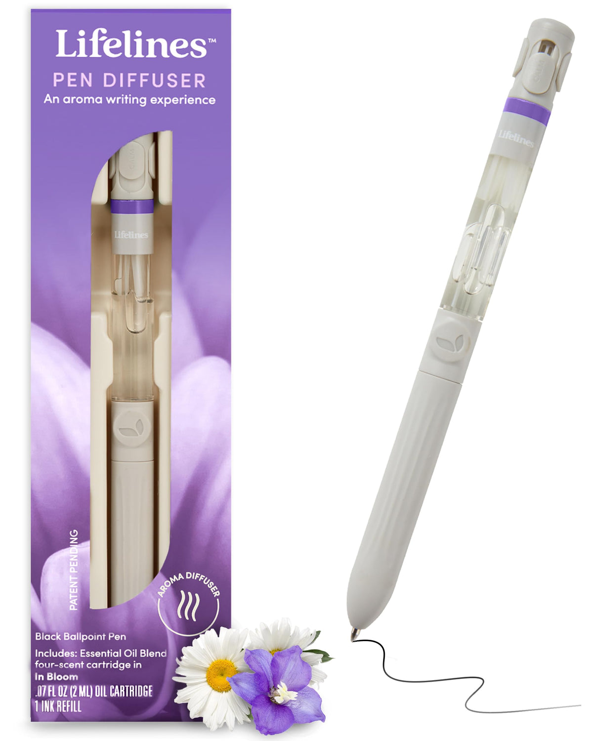 Lifelines Pen Diffuser escribiendo con aroma suave para concentración.