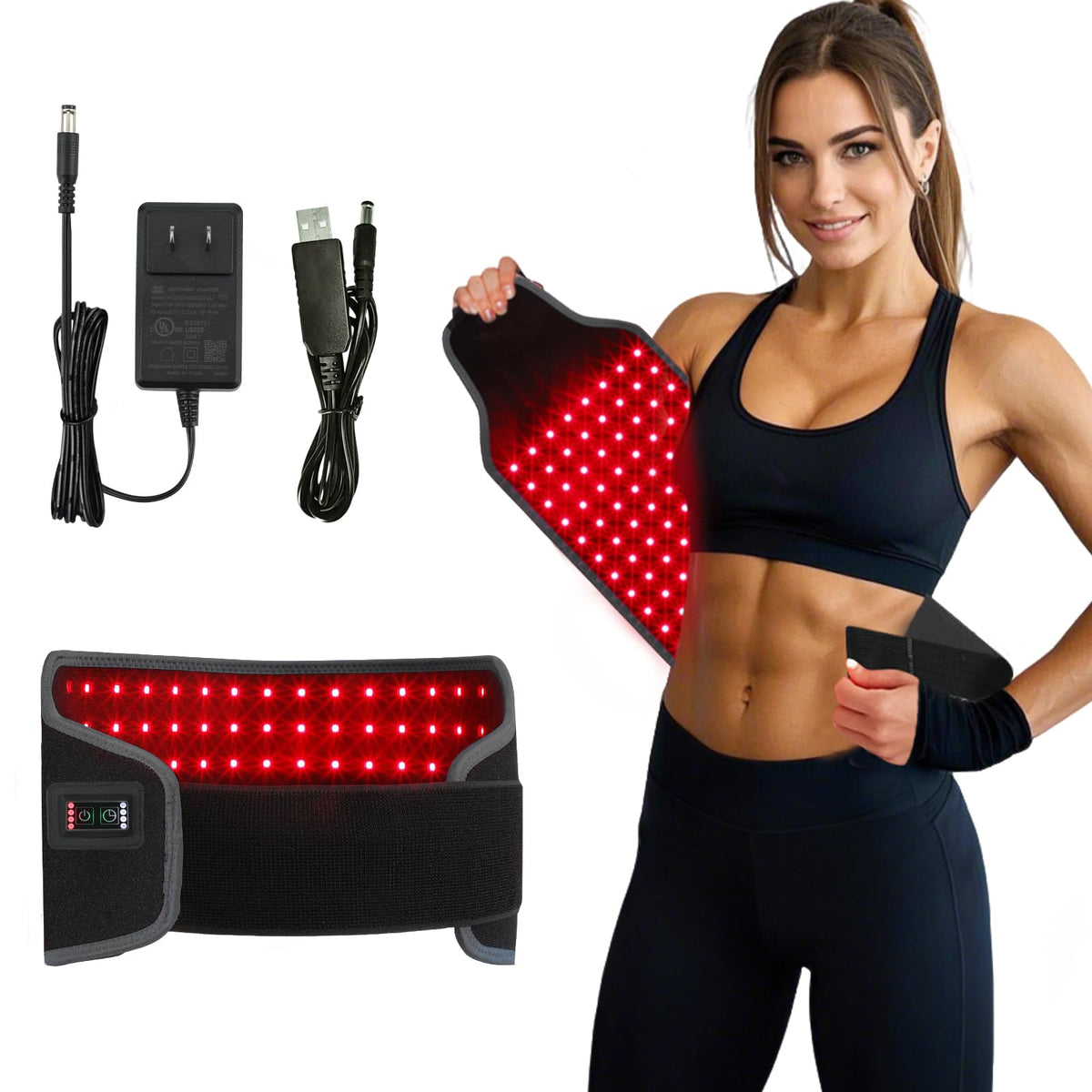 lifelt8um cinturón luz roja 660nm-850nm en acción para relajación muscular.
