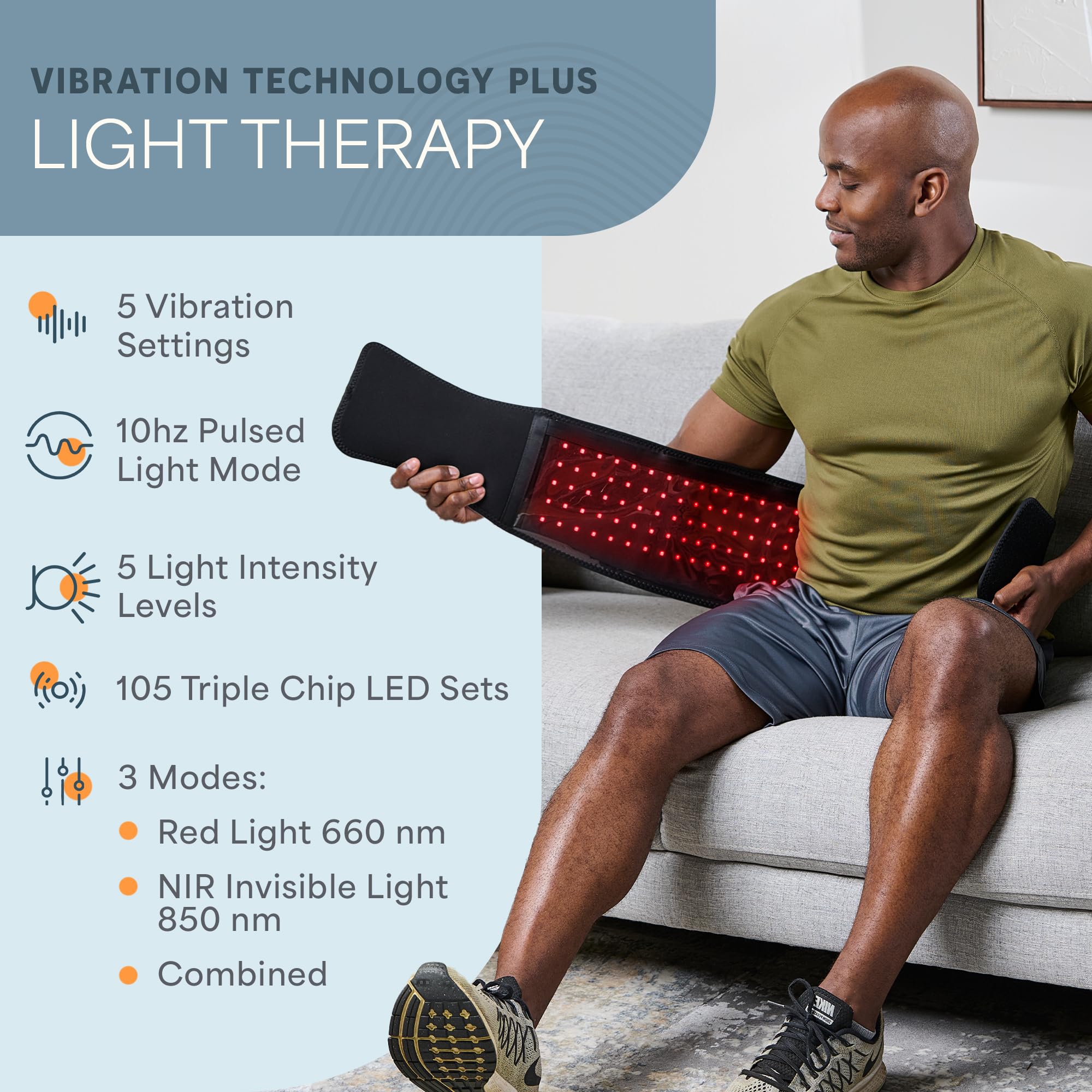 LifePro banda luz roja brazos favorece calentamiento suave y flexibilidad.