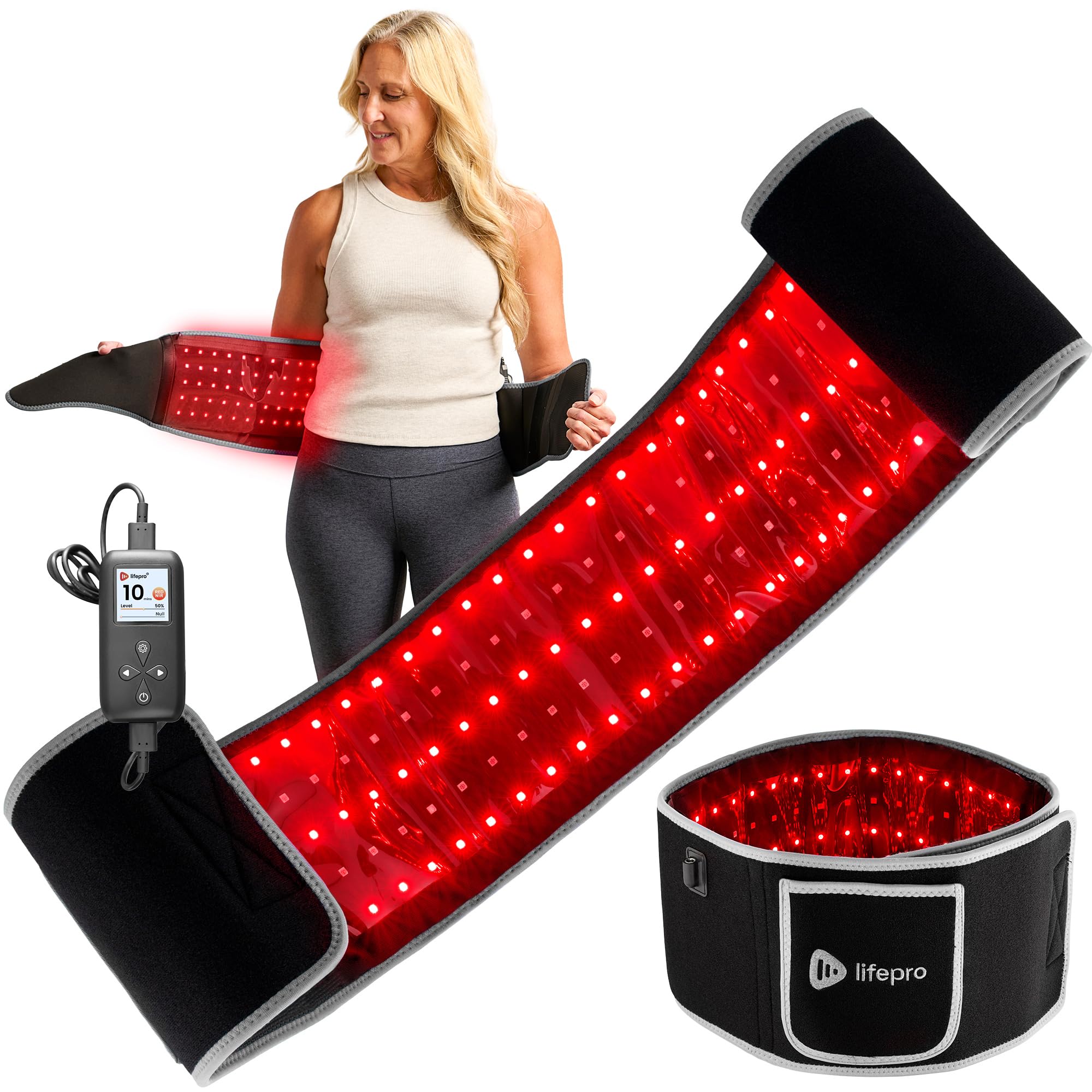  LifePro cinturon luz roja con 660nm/850nm para uso diario en espalda, confort suave
